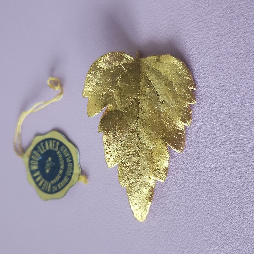 24k Gold Plated Vienna Wood Leaf Brooch View 2